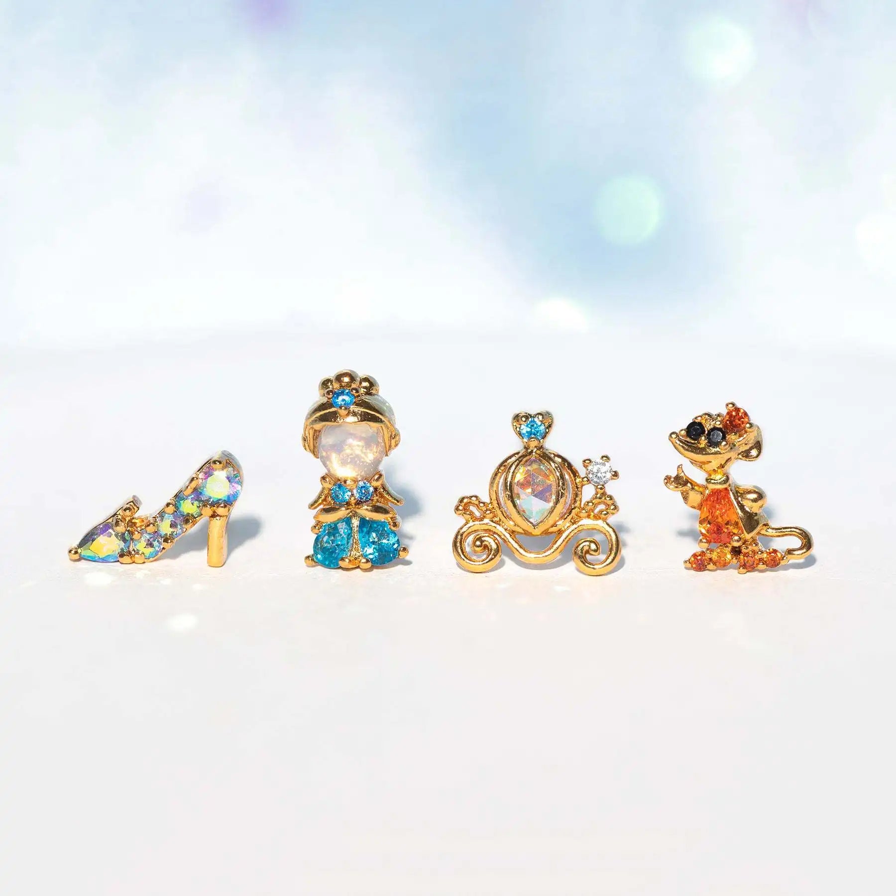 4Pcs Custom Snow White Fantasy Fairy Tale Characters Micro Inset Zircon 18k Gold Small Metal Earrings Set Cute Cartoon Ear Studs