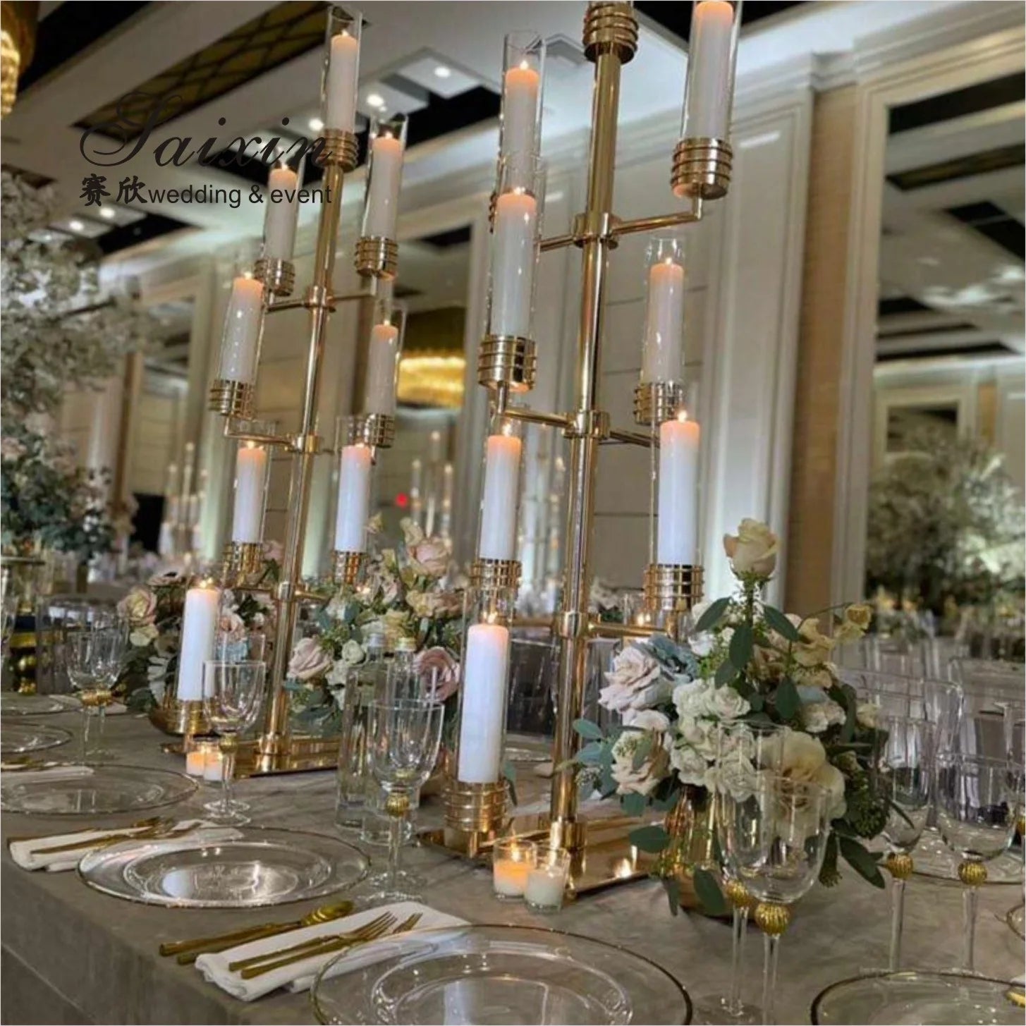 Wholesale Wedding Party Electroplating Shiny Gold Metal Candle Stand Centerpieces