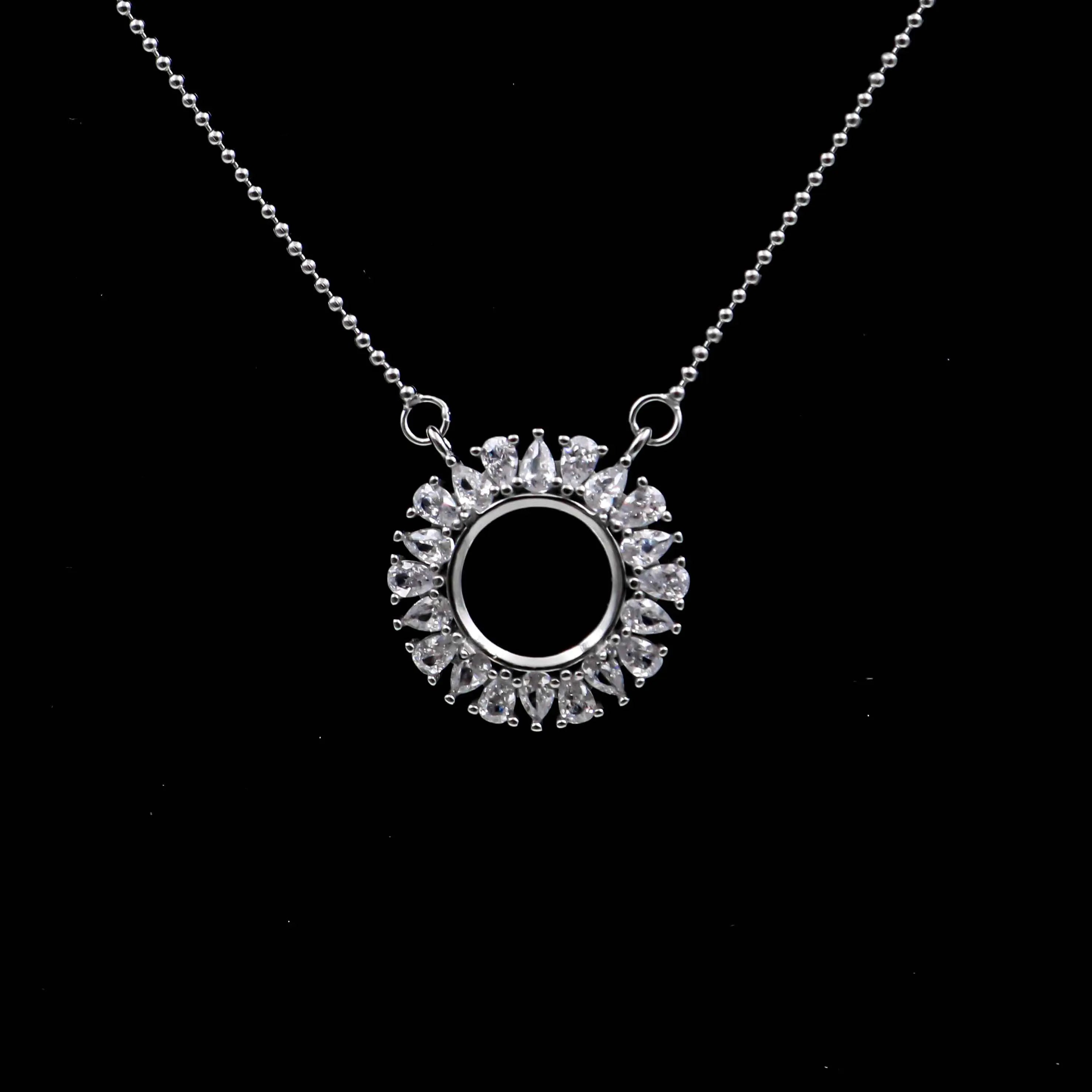 Sterling Silver 10mm/11mm Semi Mount Necklace Empty Frame Blank Support Setting Base Holder Without Center Stone for Inlay DIY