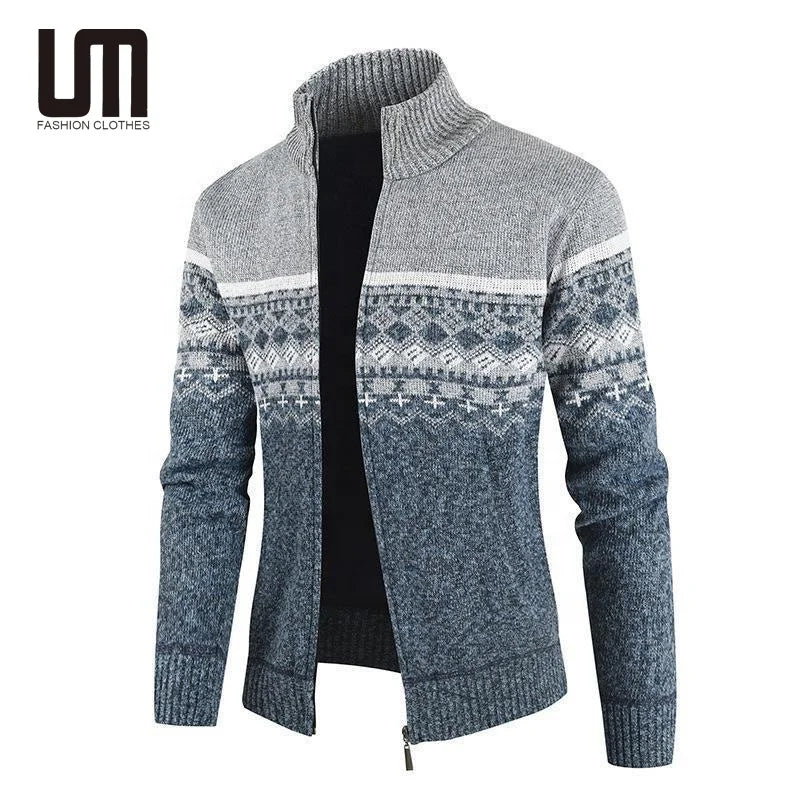Liu Ming Popular Fashion Autumn Winter Men Clothing Long Sleeve Knitting Cardigan Jacket Stand Collar Sweater