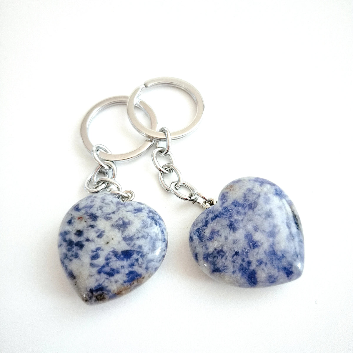 Diy Best Price Handmade Natural Stone Heart Crystal Blue Sand Stone Key Chain Heart Key Chain