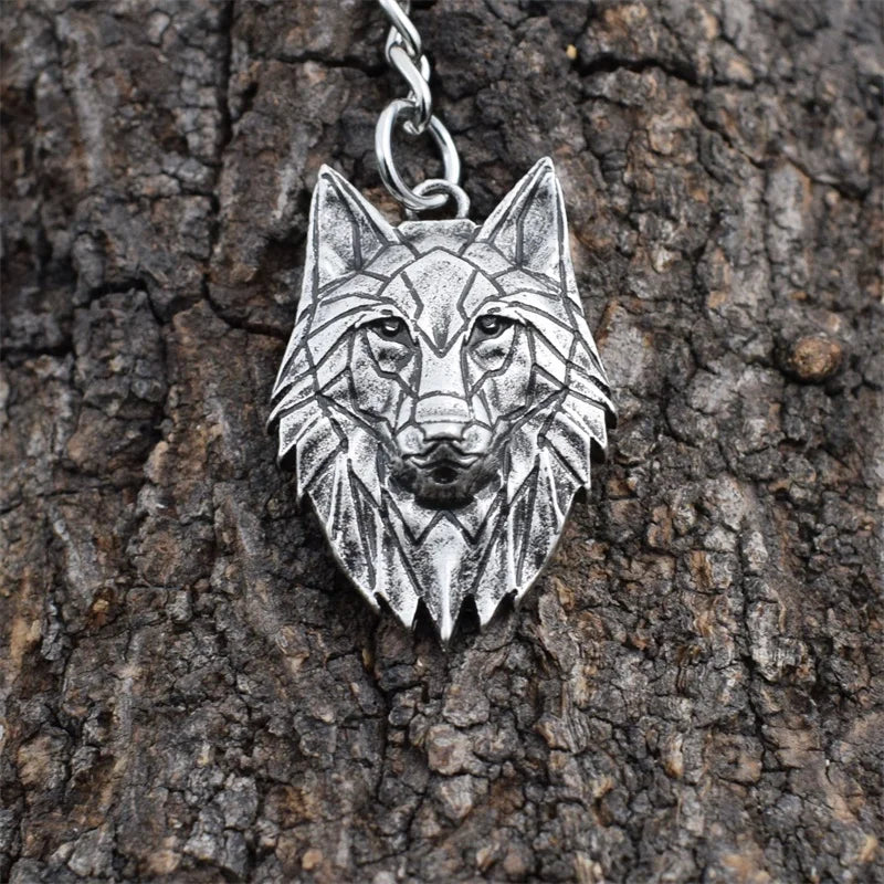 Geometric Viking Wolf Keychain Men Car Gift Souvenirs Wild Animal Keychain