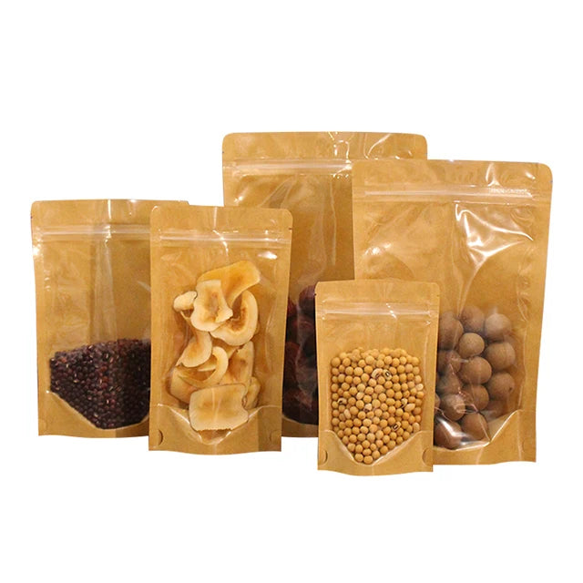 Custom Eco-Friendly Biodegradable Stand-Up Pouch Kraft Paper Packaging for Food for Dried Fruits Zip Lock Craft Sugar Pet Food