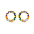 CZCITY Rainbow Color Round AA a Cubic Zirconia 925 Sterling Silver Earrings Fashion Trend Statement Designer Earrings