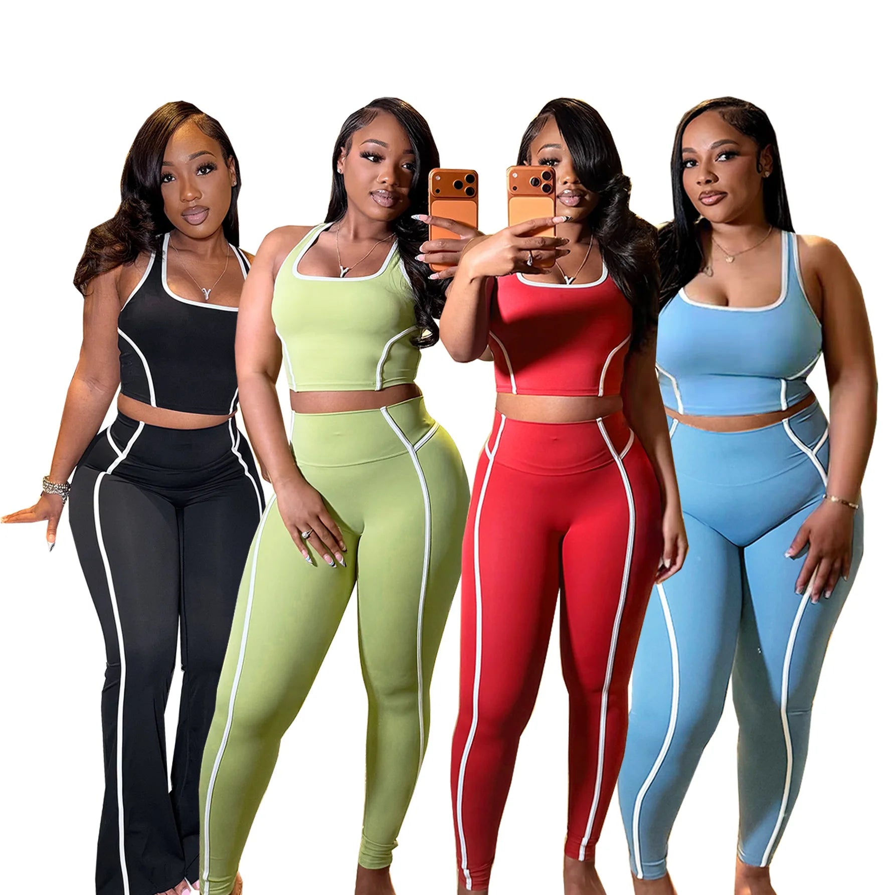 Custom Logo Women Sexy Sleeveless Low Cut Halter Crop Top With High Waist Pants Yoga Wear Women Two Pieces Set