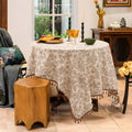 Riches Base OEM Natural Style Soft Polyester Linen Floral Printed Tablecloth With Fringe Kitchen Party Table Cover