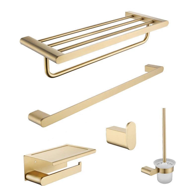 Modern Brushed Gold 5 Pieces Bathroom Accessories Stainless Steel Towel bar Set MegaBDM