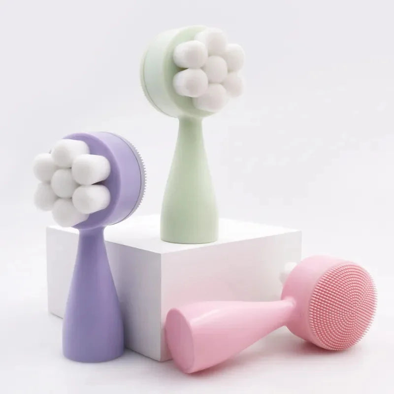 Personal Care Double-Sided Fan Brush with Handle Synthetic Hair Waterproof Manual Facial Cleansing Brush