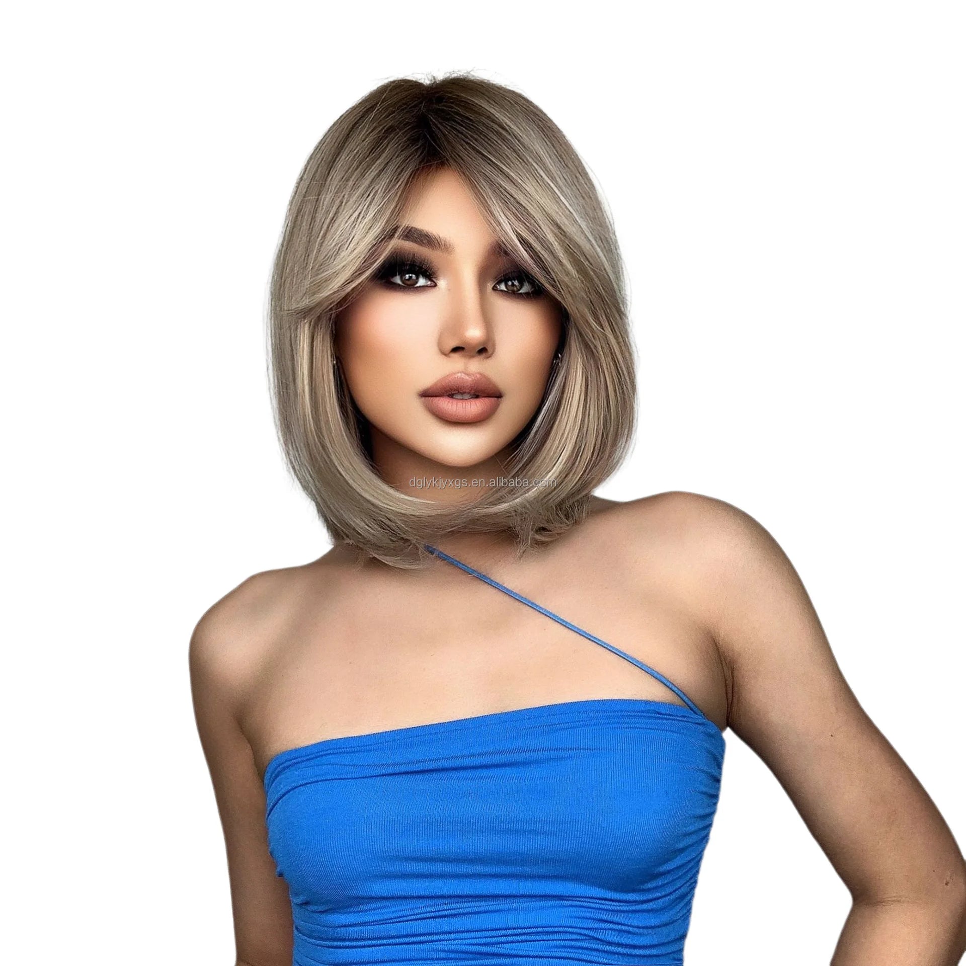 WH13 for Ombre Synthetic Wig Short Bob Hair Brown Pink Front Futura High Temperature Fiber Average Size Short Support
