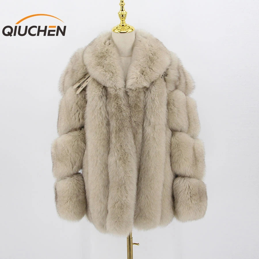 QIUCHEN QC20113 Women Coats Winter Real fox Fur Coat Natural Fur Jacket Luxury Fur Clothes Fashion