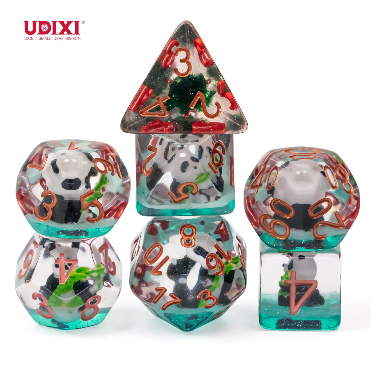 For Customizable Logo Resin Polyhedral 7-Piece D&D Panda & Bamboo Dice Game Set