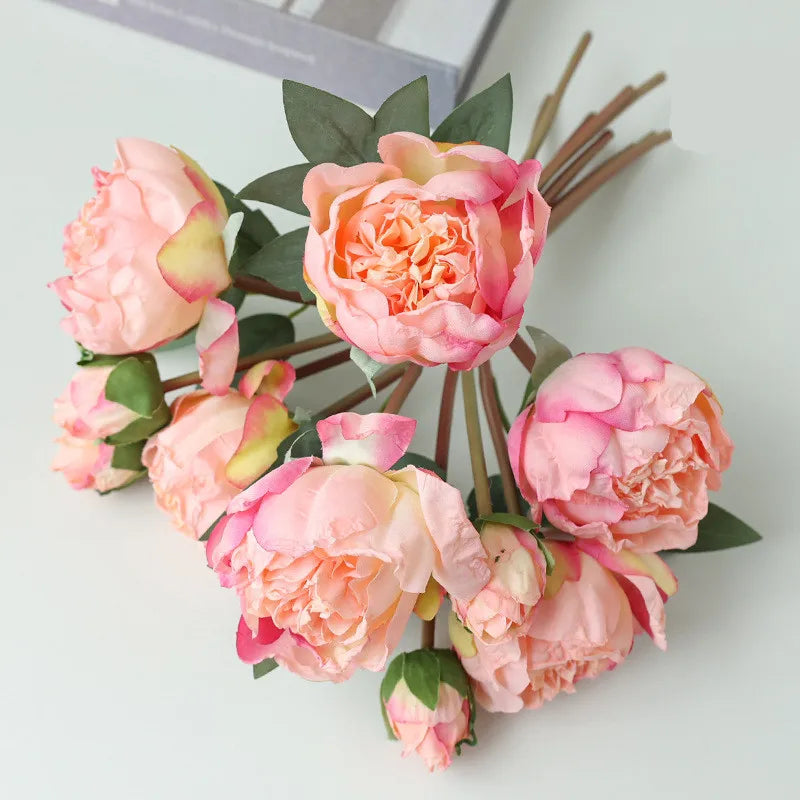 Hot-selling Roasted Silk Flowers Artificial Peony Bouquet for Home Wedding Party