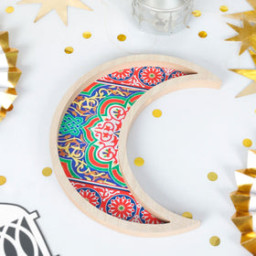 Pafu Wooden Rustic Crescent Moon Star Eid Ramadan Party Food Serving Tableware Dessert Pastry Tray Display Holder Decor
