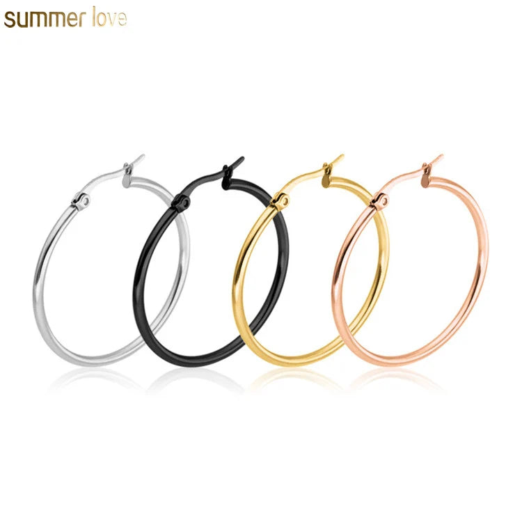 Fashion Women Silver Gold Plated 15mm 70mm Big Circle Stainless Steel Exaggerated Hoop Earrings Jewelry