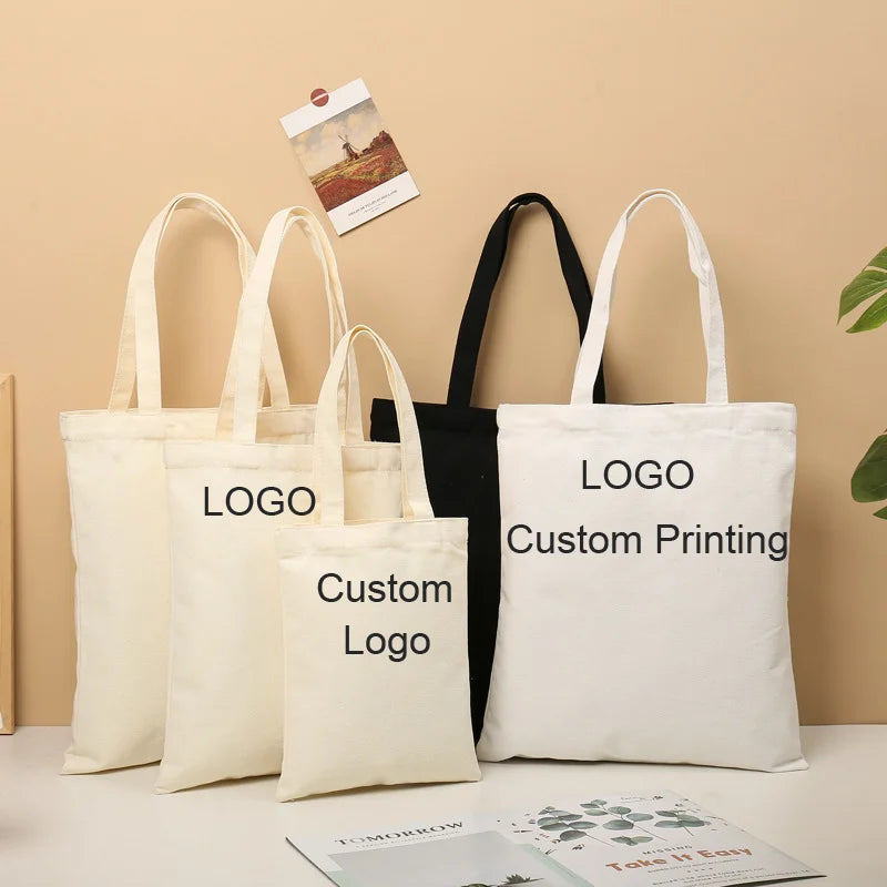 Custom Made Canvas Tote Bag Reusable Large Capacity Shopping Bags Women Cotton Shoulder Handbags for Life