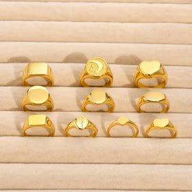 Personalized Jewelry Stainless Steel Square Heart Shape Band Ring Moon Rose Geometric Custom Signet Rings for Women Men