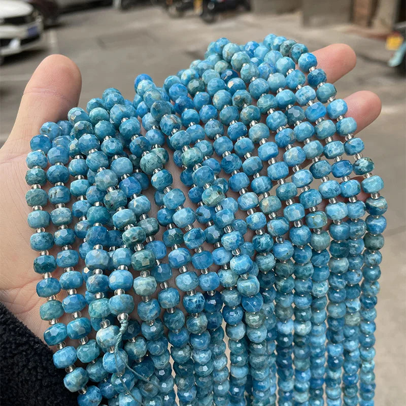 Blue Apatite Jewelry Beaded Wheel Faceted Cut Gemstone Natural Stone Spacer Beads for Bracelet and Necklace Jewelry Making