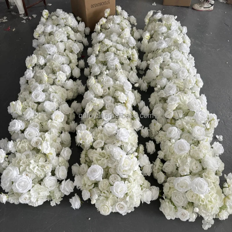 Wedding Artificial Flower Runner Wedding Table Flower Aisle Runner White Flower Table Runner for Event Decoration
