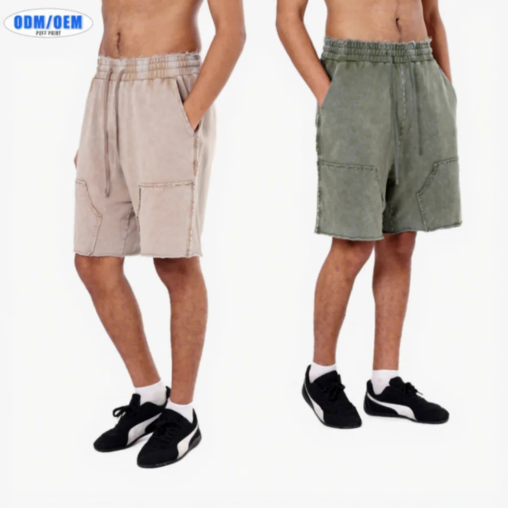 Summer Street Style Short Pants Active Wear Blank Jogging Vintage Distressed Acid Washed Sports Shorts for Men
