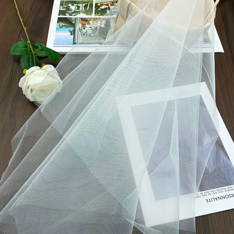 High Quality 120" White 100% Nylon Tulle Fabric Girls Women Soft Mesh Diamond Pattern Knitted Lightweight Dress Bridal Wedding