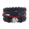 New Arrival Handmade Leather Red Black Color Men's Adjustable Length Antique Silver Plated Charm Baseball Sport Bracelets
