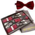 Wedding Vivid Color Adjustable Brace Strong Clip Elastic Band Solid Color Men's Suspender With Woven Bow Tie Set