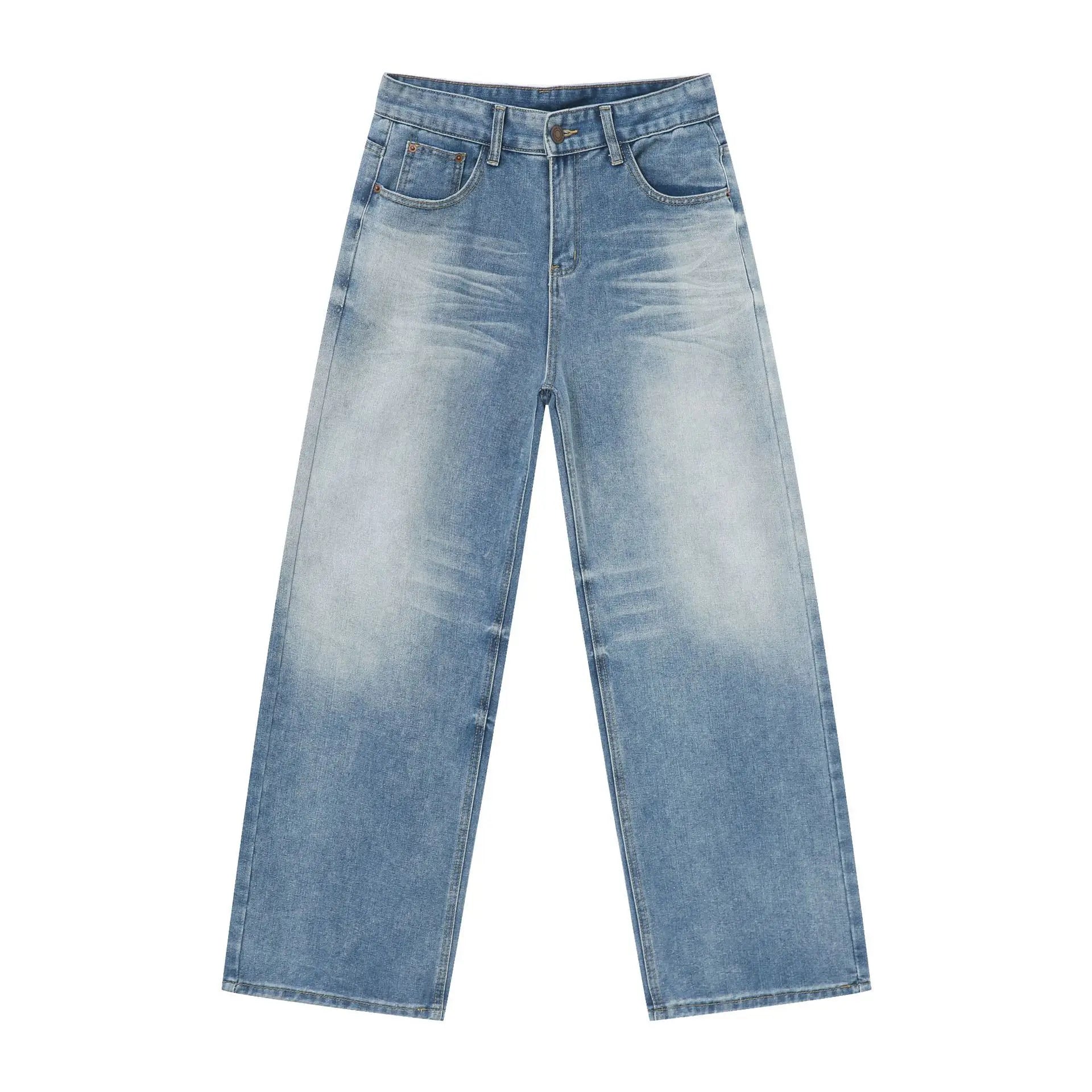 2025 Wholesale Boyfriend Jeans for Men Light Blue Boys Baggy Jeans Stylish Washed Out Light Blue Jeans