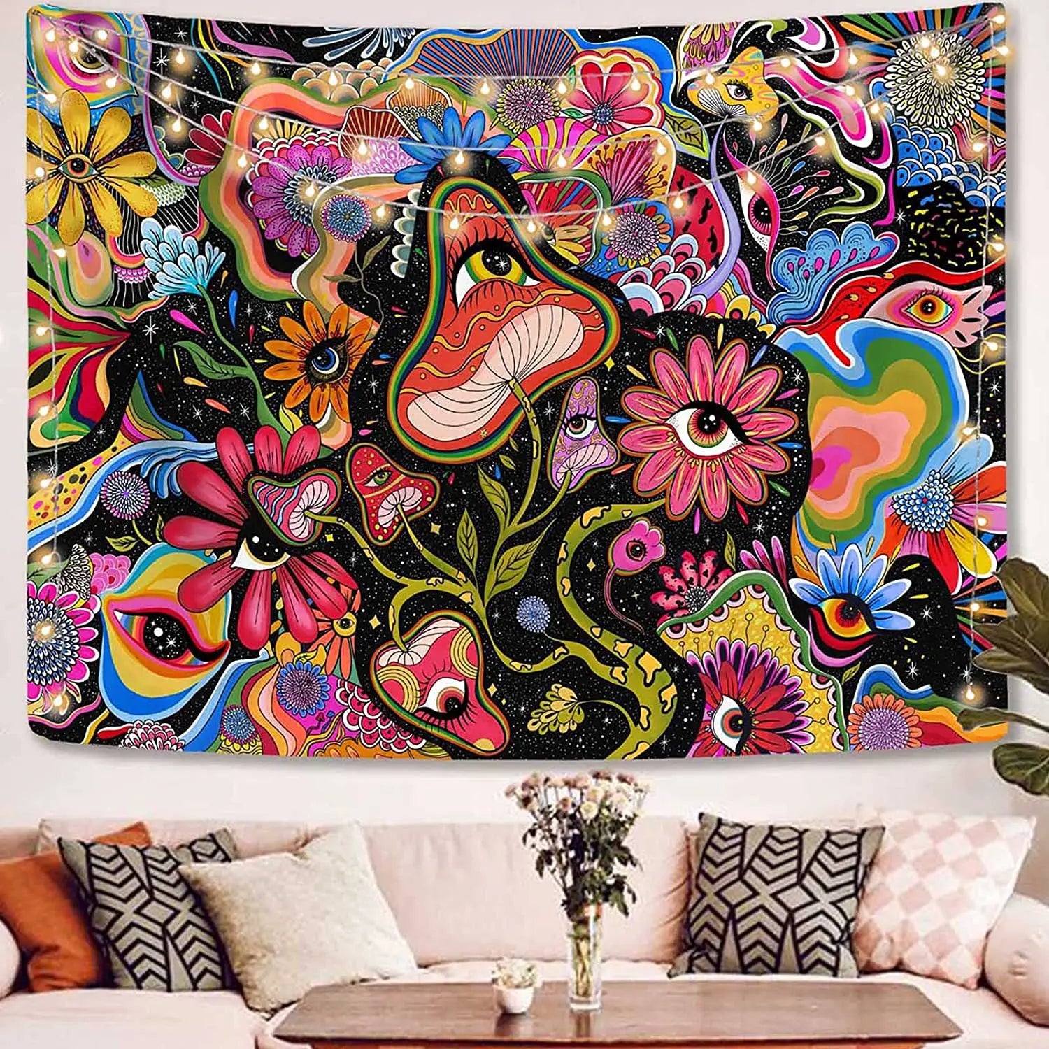 XinLan Custom Blanket Wall Art Bedroom Living Room Mushroom Psychedelic Tapestry Wall Hanging