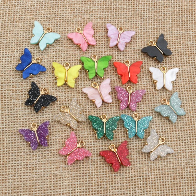 10pcs 14x16mm Acrylic Butterfly Charms Alloy Metal Charm Pendant for Necklace Bracelet DIY Jewelry Making Accessories Findings