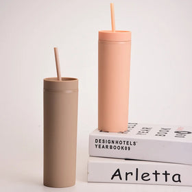 16oz Slim Tumbler Matte Acrylic Skinny Tumblers Pastel Colored Double Wall Plastic Reusable Cup DIY Gifts