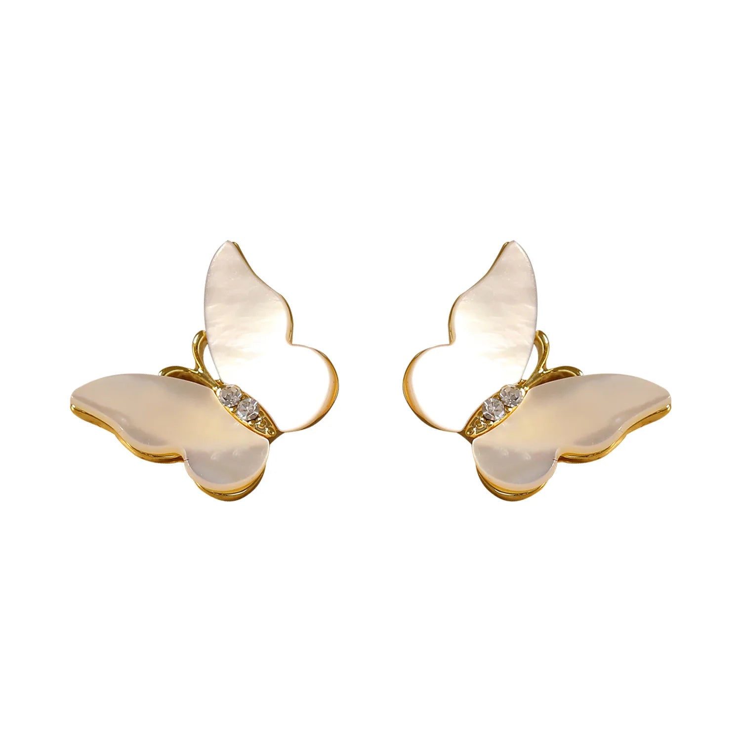 Shescity Best Selling Trendy White Shell Butterfly Designer Stud Earrings 16K Gold Plated Zircon Earrings Women Jewelry for Gift