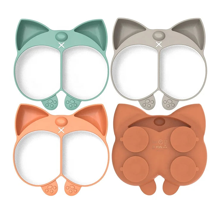 Child Toddler Silicone Dishware Set Divided Suction Slip-Proof Bowl Plate Cute Cartoon Animal Design BPA Free Baby Feeding