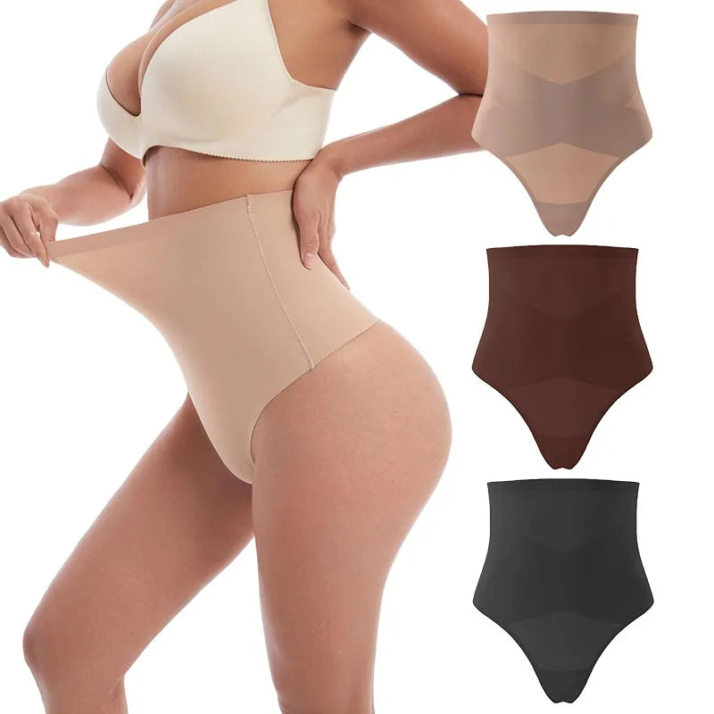 2025 New Skin-Friendly Double Compression High Waist Thong Panty Tummy Control Shaper Seamless Panty
