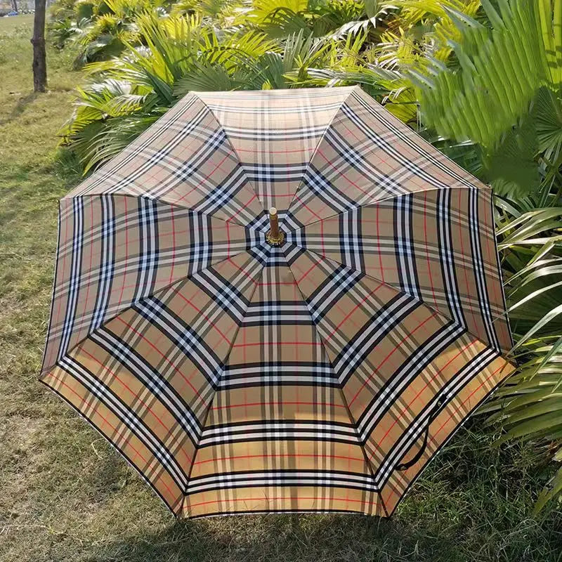High Density Waterproof Classic Elegant 23 Inch 8 Ribs Wooden Shaft Leather Handle Custom Straight Umbrella