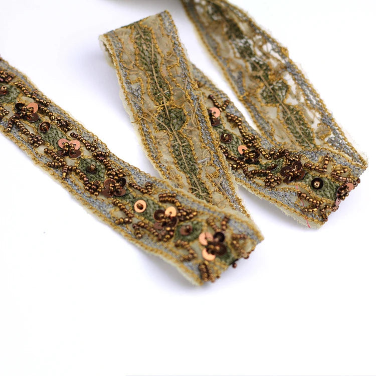 Factory Making Sew on Embroidery Lace Yards Sequin Fabric Lace Trim Embroidery Fabric Border Lace Trims
