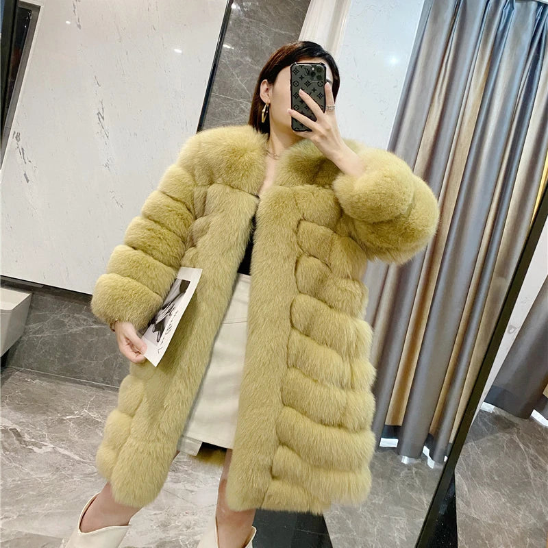 New Fashion Fluffy Real Fox Fur Coat Long Coats for Ladies Winter Fox Fur High-end Fur Coat