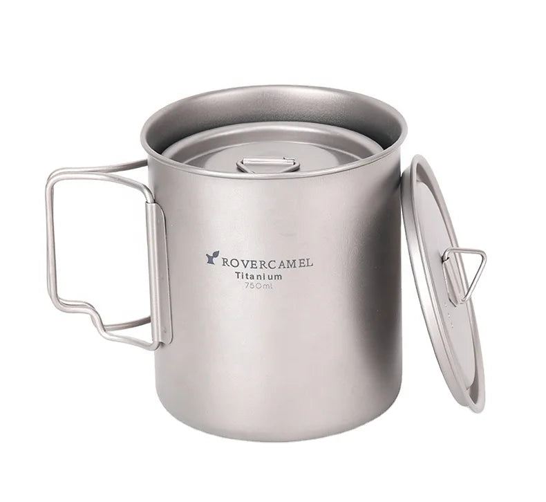 Titanium Coffee Mug Titanium Pots Titanium Cup with Foldable Handle Outdoor Camping Water Mug Tableware