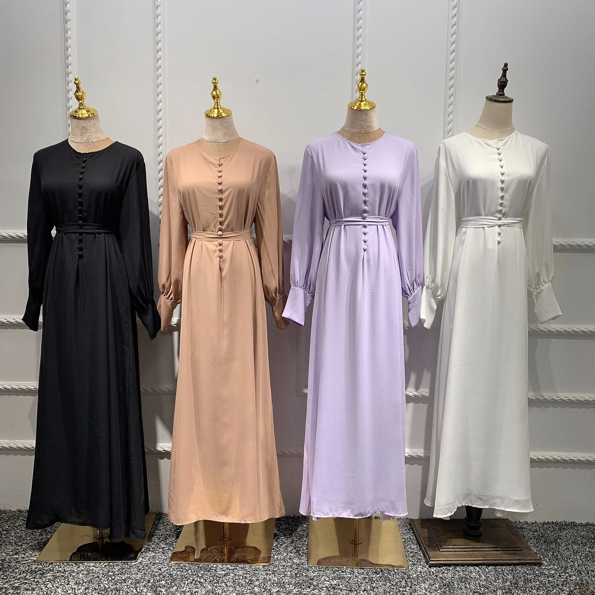 Malay-indonesian Muslim Women's Dress Solid Color Lace-up Casual Dress