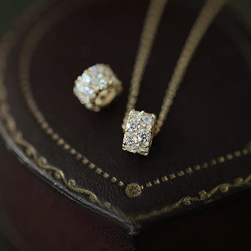 Vintage 14K Gold Plated Full Cz Ring Pendant Necklaces Women Fashion S925 Sterling Silver Charm Necklace