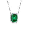 New Arrival Fashion 925 Sterling Silver 6*8 mm Created Emerald Necklace Women Jewelry Halo CZ Engagement Pendant Necklace
