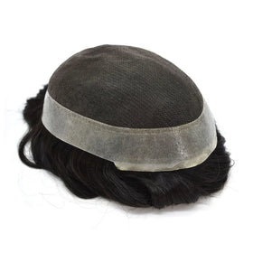 LF Australia Model Virgin Indian Hair Toupee Lace Base and Thin PU Around Men's Wig with Natural Wave Style Men United