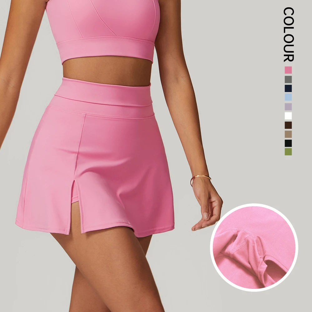 SHINBENE Women's High Waist Tennis Skirts Outdoor Golf & Running Skorts with Pockets Gym Shorts for Adults