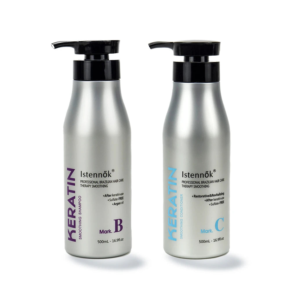 Istennok Professional Keratin Sulfate Free Smoothing Shampoo and Conditioner for Strengthen Damaged Hair After Keratin Care