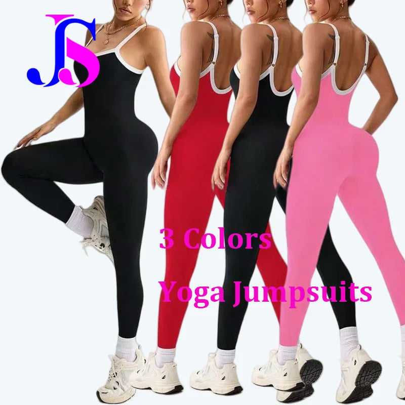 Wholesale Women Ribbed Sling Scrunch Butt Leggings Yoga Jumpsuits Gym Fitness BodySuits Workout Clothes Sportswear Tracksuits