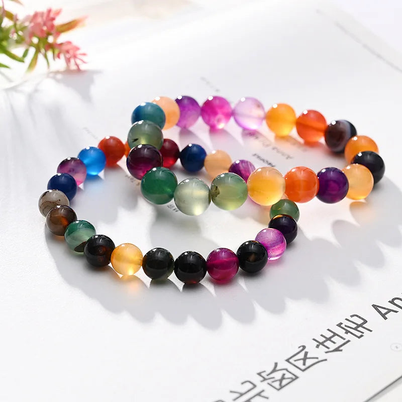 New Factory Wholesale Fashion Jewelry Crystal Agate Beaded Bracelets Colorful Natural Stone Bracelet for Women