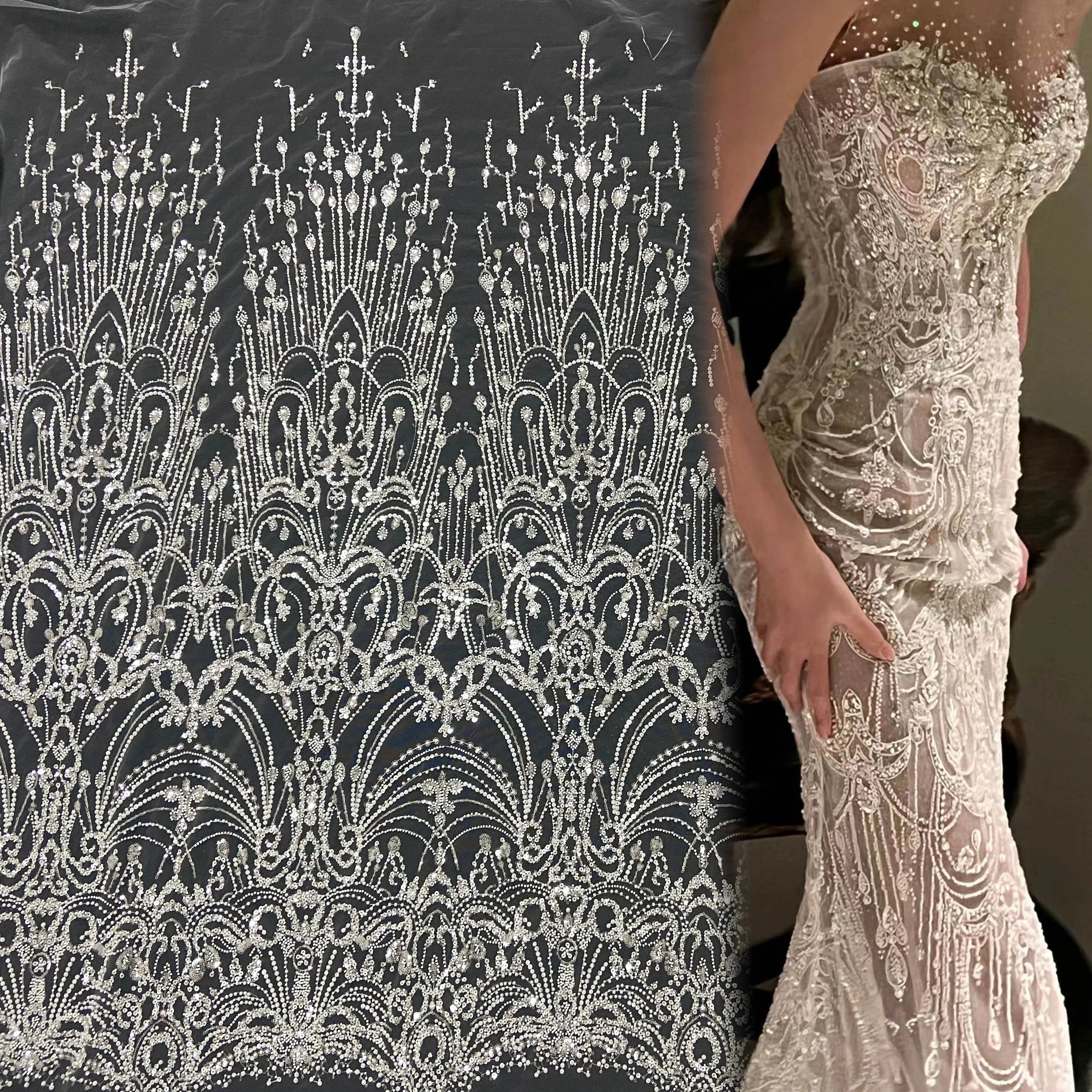 Mesh With Crystal Beaded Fabric Stones Lace