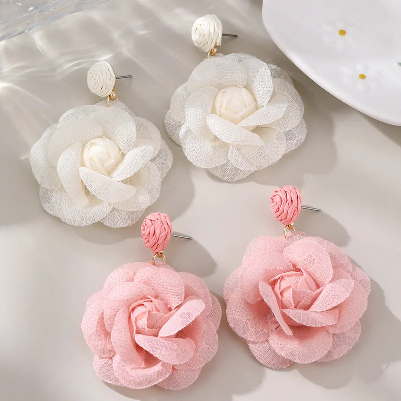 NZ-88 Wholesale Fashion Handmade Women Fabric Ear Jewelry Flower Stud Earrings