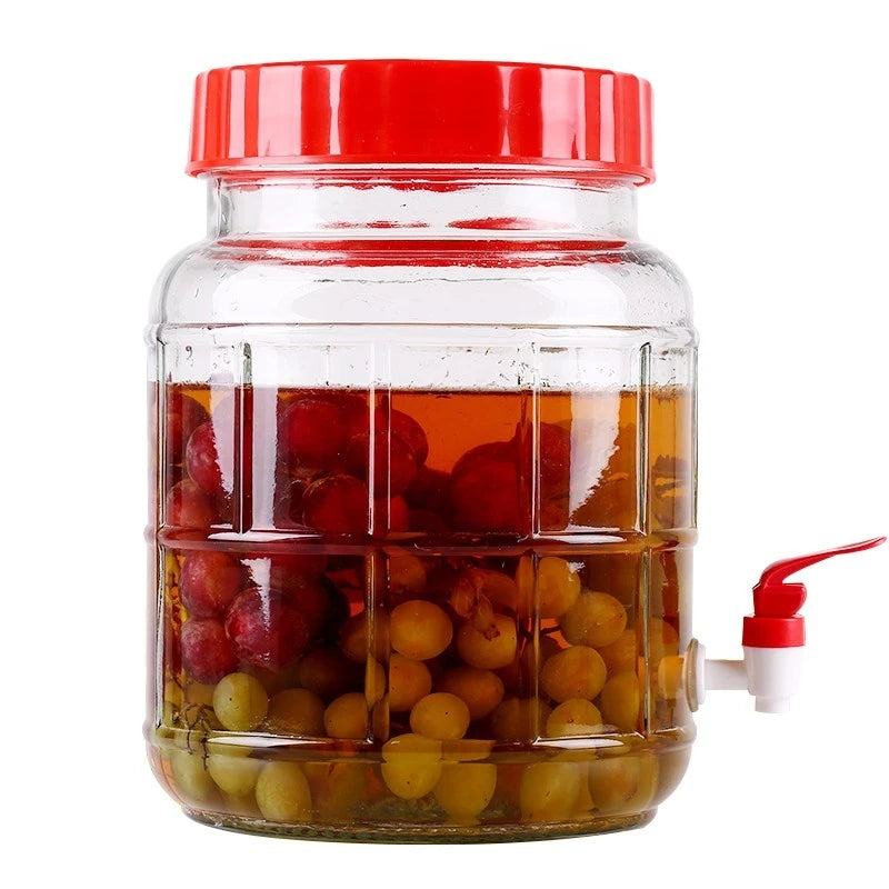 Wholesale Big Size Round Airtight Eco-Friendly Kitchen Food Storage Fermentation Glass Bottle Jars with Release Valve and Faucet