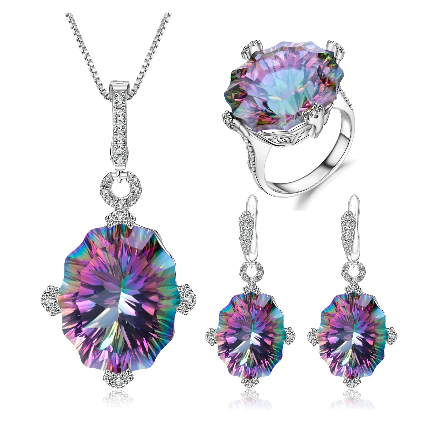 SD002 Abiding Fine Jewelry Custom Rainbow Mystic Quartz Gemstone Women Wedding Bridal Jewellery Sets