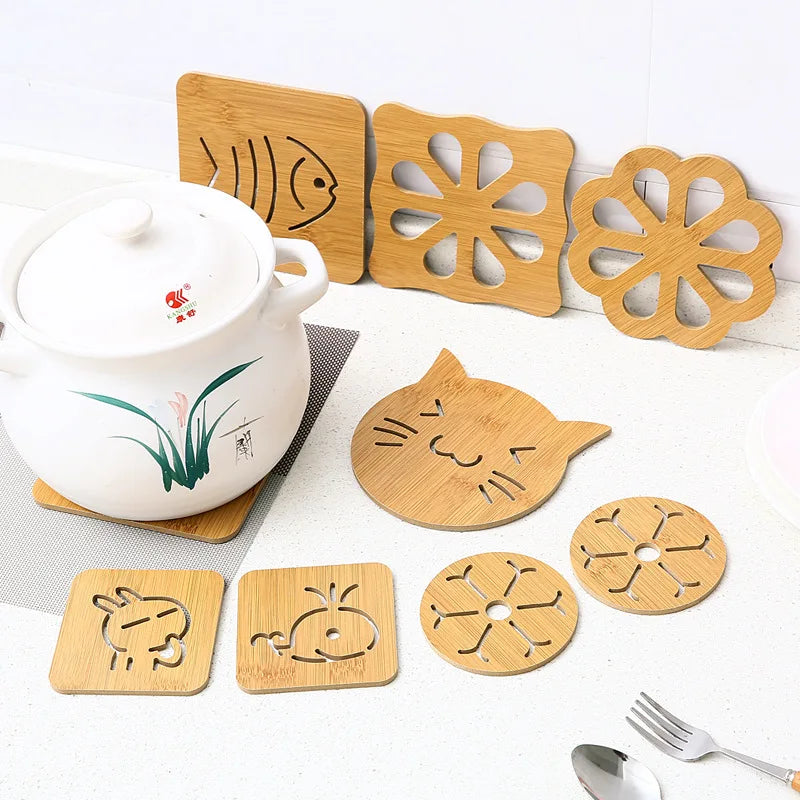 Bamboo Placemat Creative Lovely Cartoon Table Mat with Non slip Mat Bamboo coaster